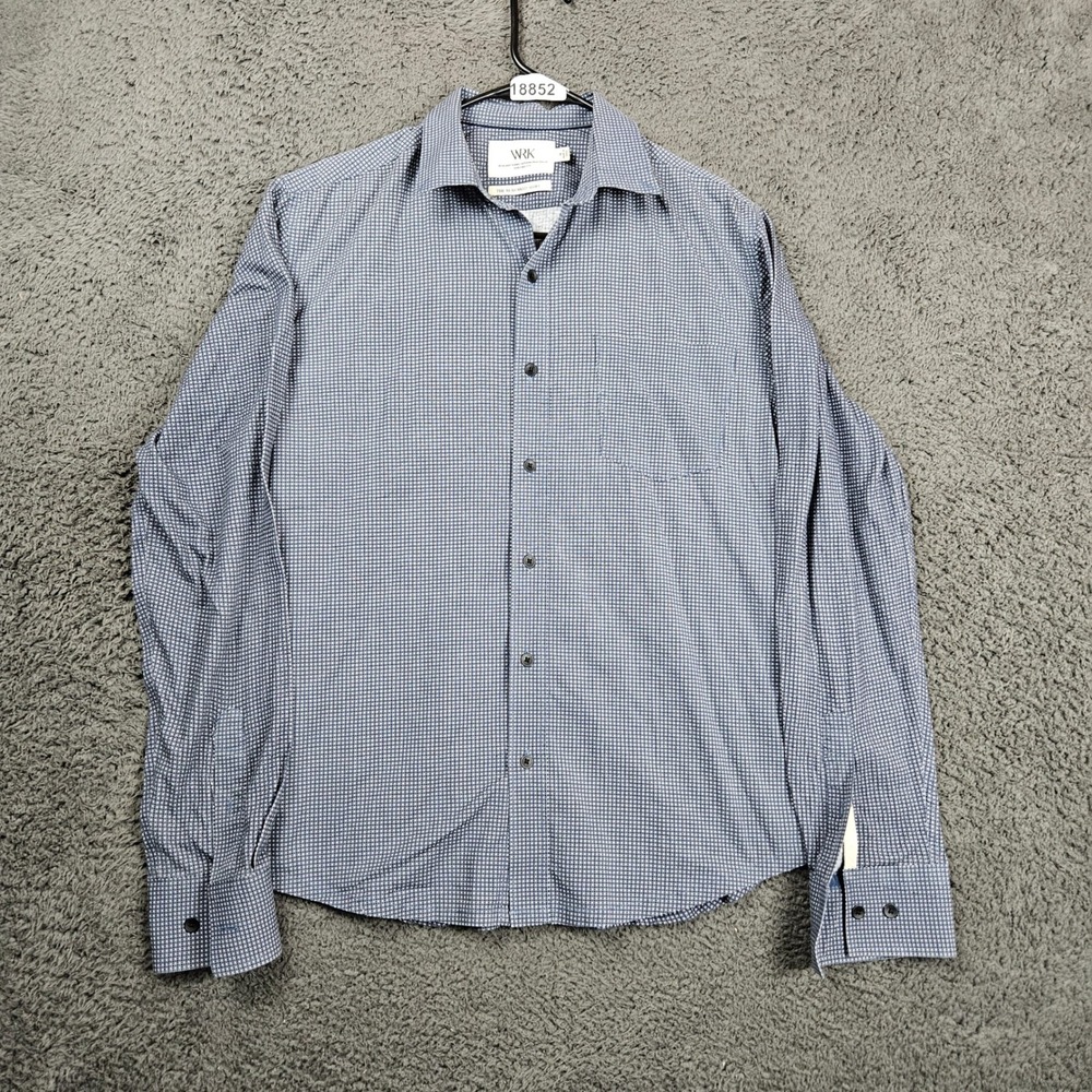 WRK Mens Blue Gingham Check Dress‎ Shirt Button Down Long Sleeve Size Medium